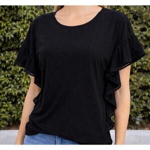 NWT Vince Camuto Tropic Heat Black Cotton Ruffle Top XS Classic